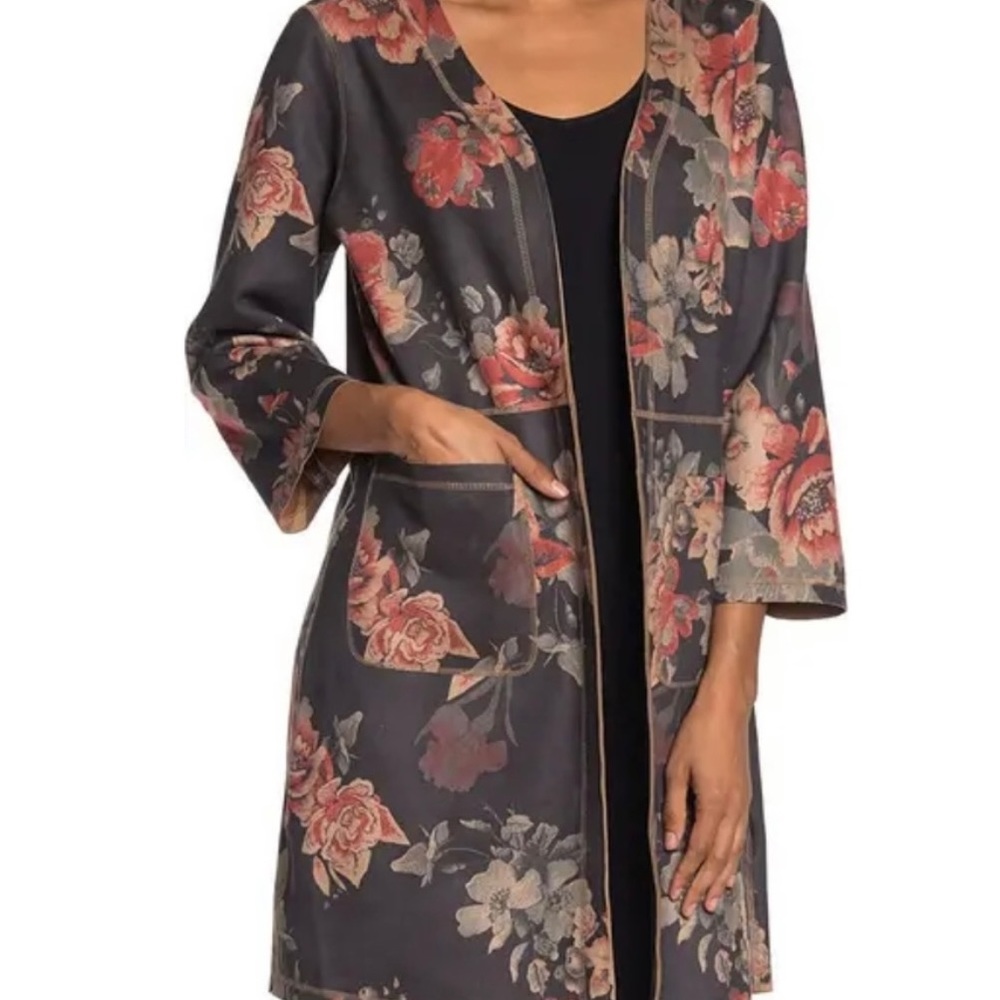 Anthropologie Solitaire Brown Suede Large Floral
Open Front Kimono Jacket - Picture 2 of 13